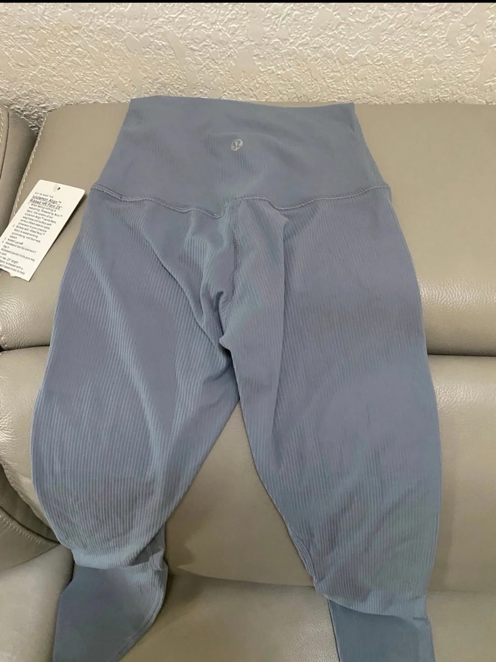 High-Waist Ribbed Leggings in Slate Blue